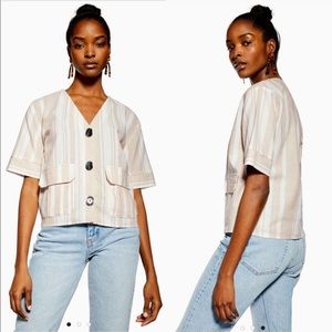 🆕 Topshop Beige Stripe Button Down Top With Linen